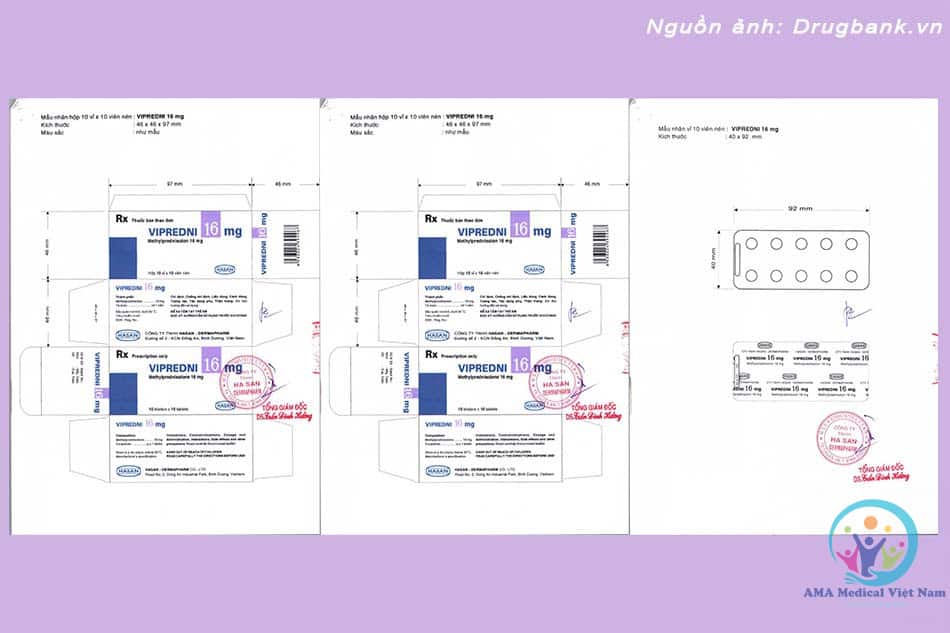 Nhãn Vipredni 16mg được bộ y tế cấp phép, có dấu đỏ
