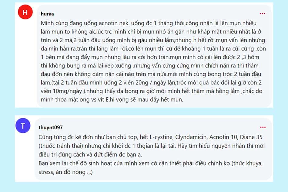Review từ người dùng về Acnotin trị mụn