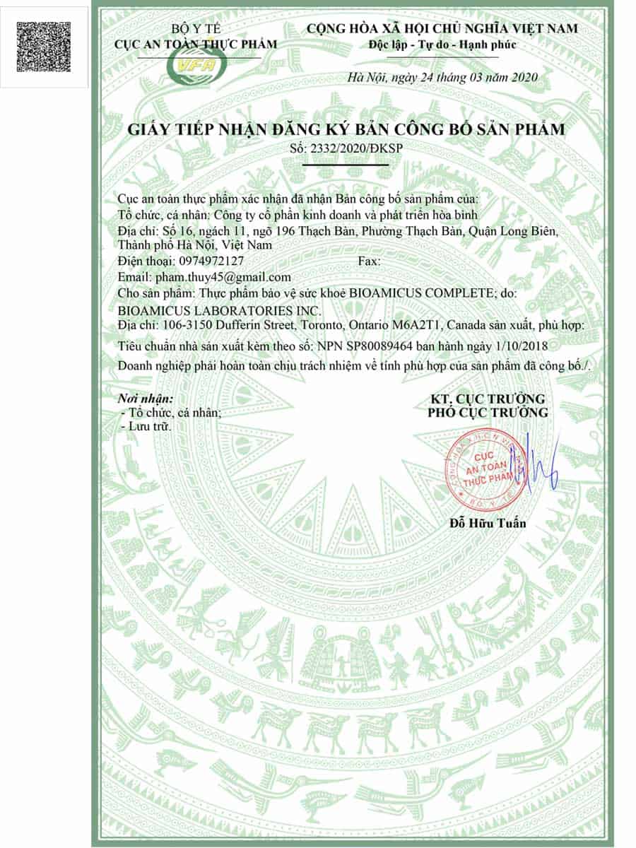 Giấy tiếp nhận đăng ký bản công bố sản phẩm