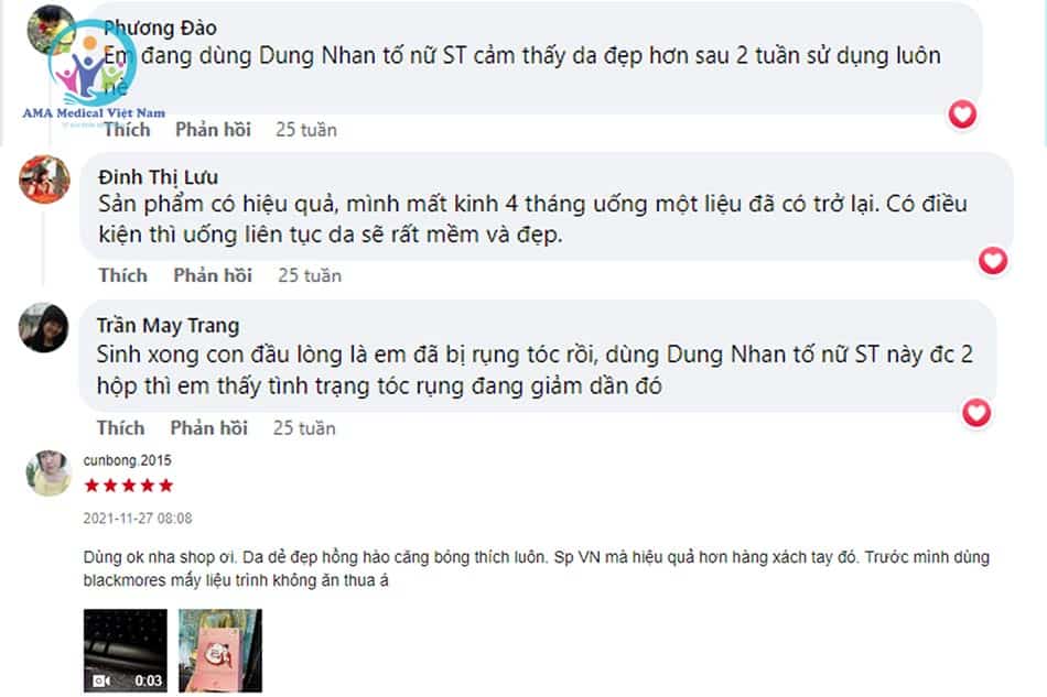 Đánh giá của người tiêu dùng sau khi sử dụng Dung nhan tố nữ ST