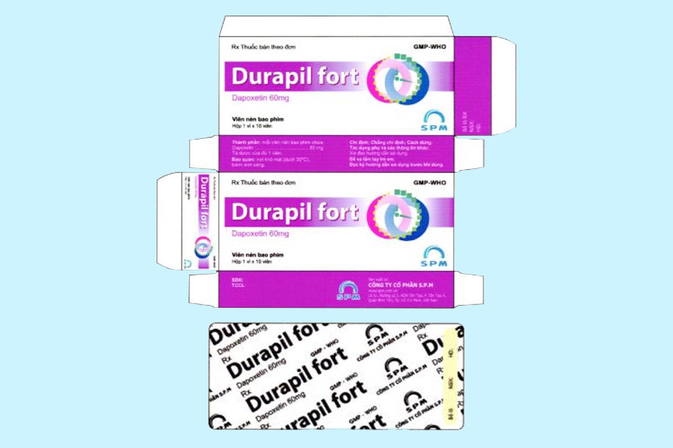 Vỏ hộp và vỉ thuốc 10 viên Durapil Fort